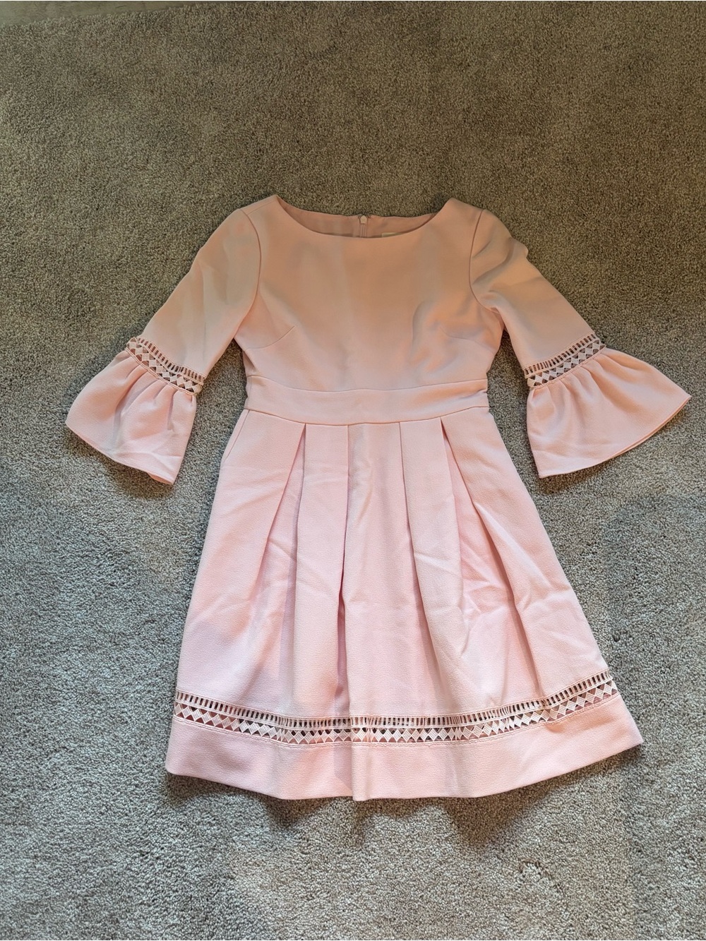 Eliza J Light Pink Fit-and-Flare Dress with Lace Insets